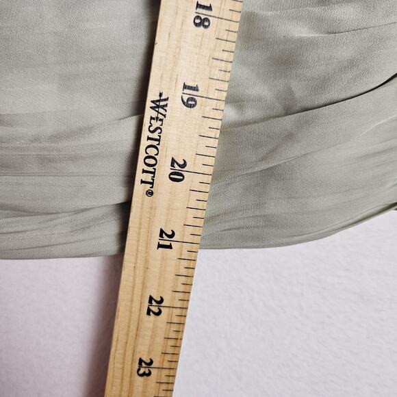 Anthropologie Smocked Blouson Sleeve Blouse Sage Green Open Back Satin Party L - Picture 15 of 16